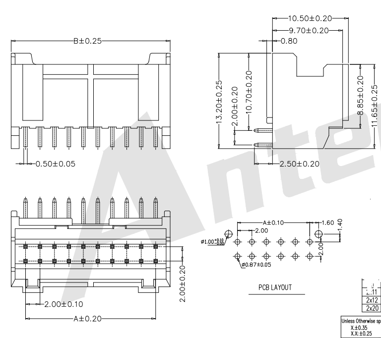 2.0 Pitch SPH -serie Dual Row 90 Connector