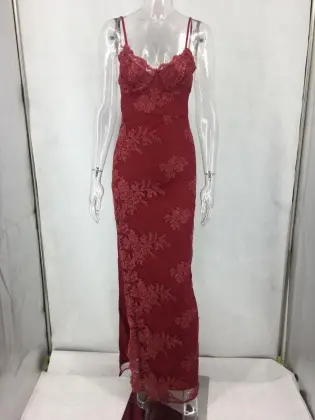 Long Sexy V-neck Lady Formal Evening Red Dress