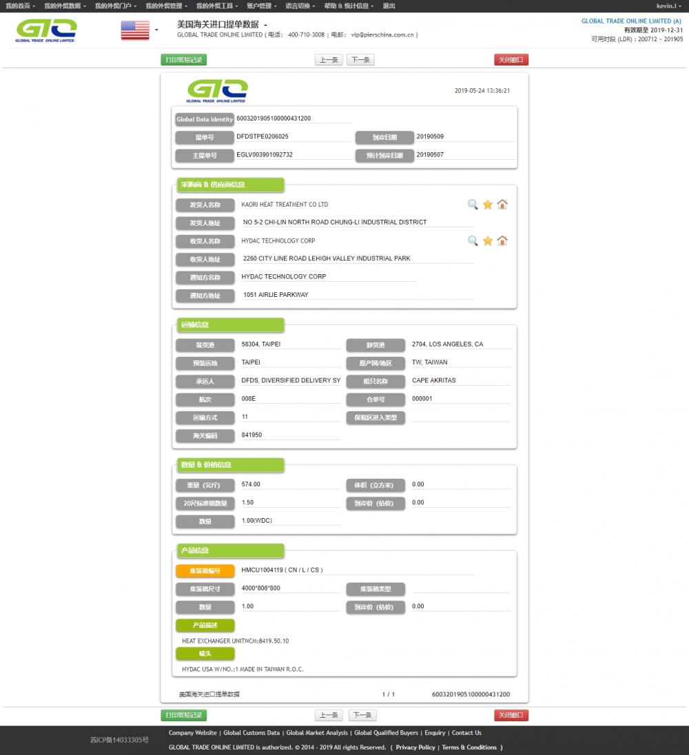 미국 HEAT EXCHANGER 수입 데이터