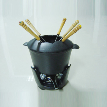 Black Coating Cast Iron Fondue Pot Set