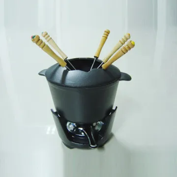Black Coating Cast Iron Fondue Pot Set