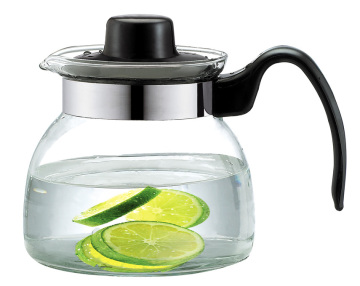 pyrex glass water pot, clear glass cooking tea pot, fancy water glass bottle with plastic handle