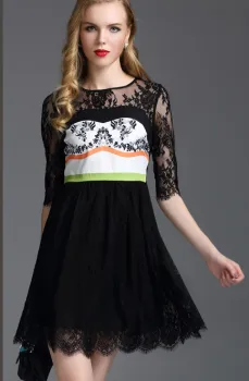 Pretty Steps 2016 elegant ladies casual round collar autumn dress sexy woman lace half sleeve casual dress