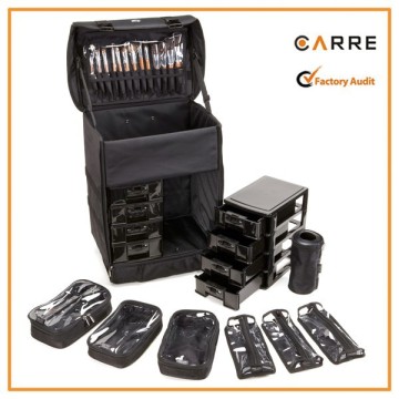 professional makeup artist wheeled trolley nylon rolling cosmetic bag