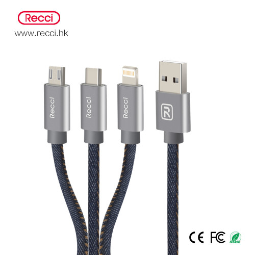 RECCI brand Jeans 3 in 1 USB cable