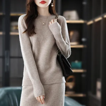 All wool knit skirt suit for women