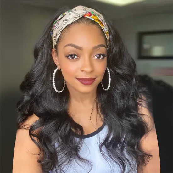 Wavy real hair wig with headband Semi-wig without glue 150% density Brazilian real hair with wavy headband wig