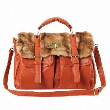 Special Orange Synthetic Leather Handbags, Decorated with Soft Plush, Various Colors are Available