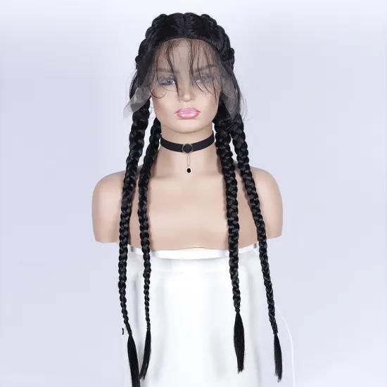 High Quality Braid Synthetic Wig Cornrows 4 Braids Hair Ombre Brown Hand Braided  Lace Front Wigs with Baby Hair for Women