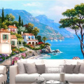 wellyu Custom Wallpaper 3d Large Photo Mural обои Mediterranean Sea Garden Landscape Oil Painting TV Background Wallpaper mural