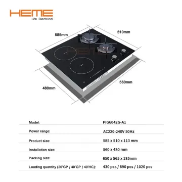 Made in China 60cm Glass Panel 4 Burners Gas Induction Combined Hob