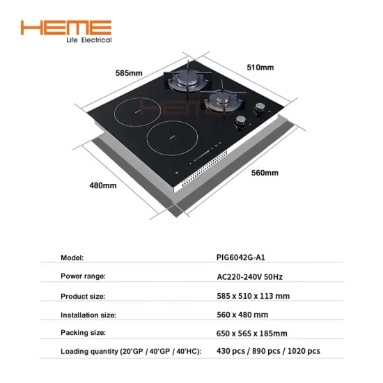 Made in China 60cm Glass Panel 4 Burners Gas Induction Combined Hob
