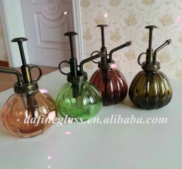 Retro colored glass plant watering pot with hand sprayer 250ml,glass garden watering can