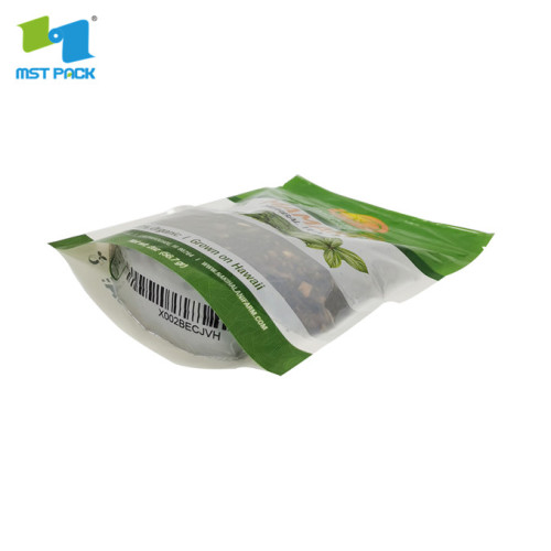 Bustine di tè verde in materiale laminato trasparente