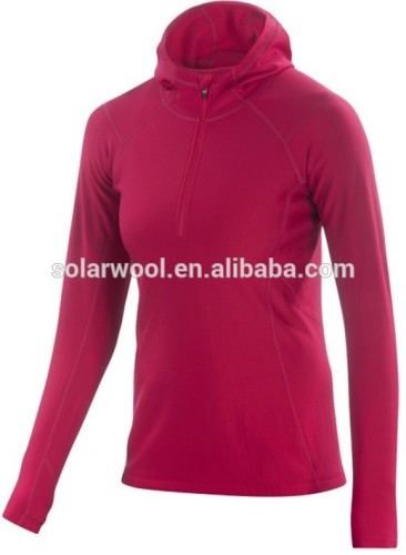 Fashion Ladies Long Sleeve Merino Wool Zip Hoody