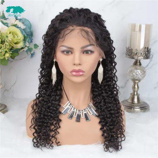 Hot selling free part human hair deep wave wigs