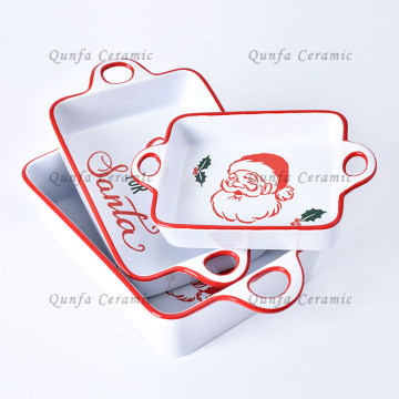 Christmas Decals Ceramic Bakeware Set With Handle