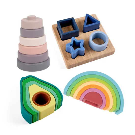 Rainbow Block Geography Silicone Stacker Toy - ODM Baby Teething Playset