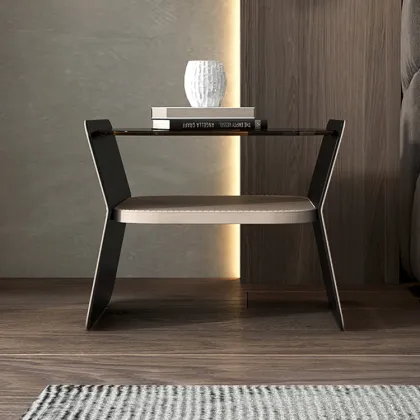 Modern bedside table simple bedroom leather with light