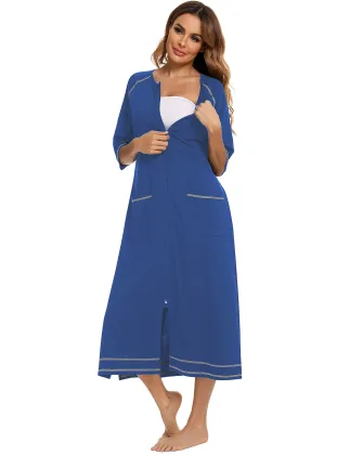 Women's Soft Zipper Front Robes: Autumn Nightgown Kimono Loungewear Maternity Pajamas