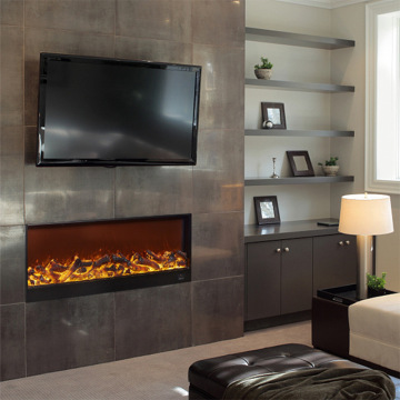 Modern Recessed Electric Fireplace with Adjustable Thermostat and LED Flames