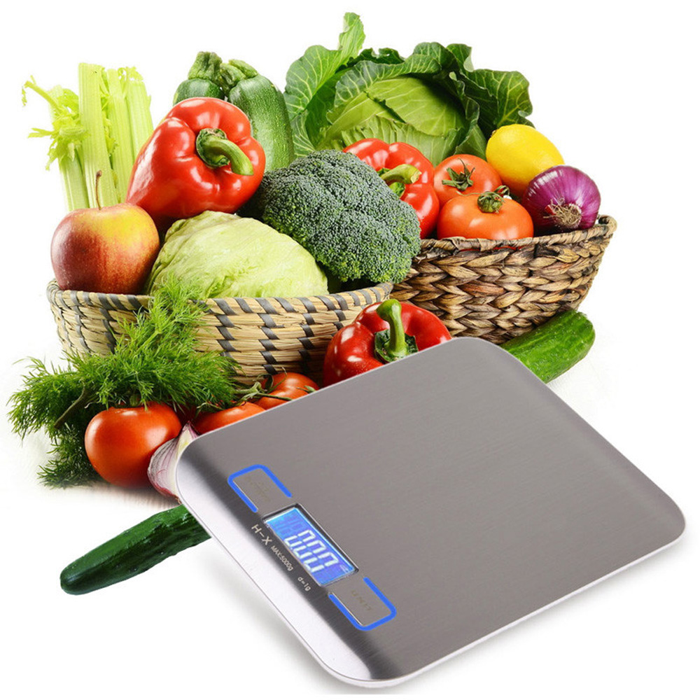 11 LB / 5000g Electronic Kitchen Scale Digital Food Scale Stainless Steel Weighing Scale LCD High Precision Measuring Tools