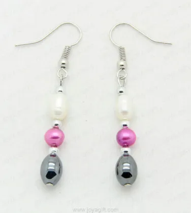 white pearl hematite earring