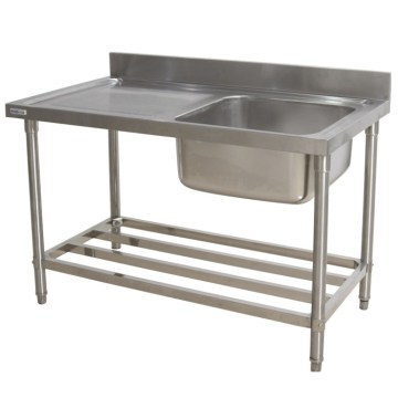 Stainless Steel Single Bowl Kitchen Sink with Drain Board and Undershelf for Restaurants