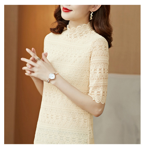 Ruffled Mid-Sleeve Shirt Women's Lace Shirt Half Sleeve Top Supplier