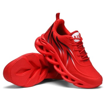 Men's Fashion Running Shoes: Flame Printed Knit Sneakers with Athletic Blade Cushioning for Lightweight Jogging