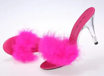 WHOLESALE 2017 Hotest Sexy Leopard Print Hot Pink Feather Transparent Heel Stiletto Sandals