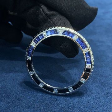 Hochwertiger VVS D 18K Gold Sapphetic Saphir mit schwarzer Diamantlünette für luxuriöse mechanische und Quarzuhren