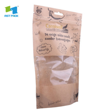 sacchetto con chiusura lampo per alimenti per animali domestici in carta kraft richiudibile con logo personalizzato per congelatore
