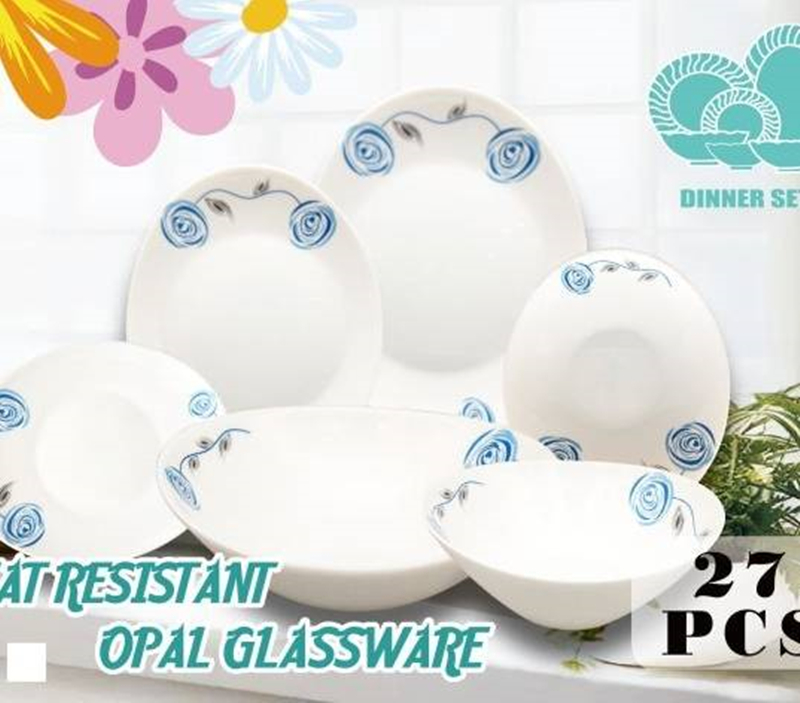 Glass Tableware Set With Floral Pattern