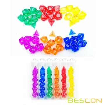 Bescon mini traslucido set di dadi RPG poliedrici da 10 mm, set di dadi rpg piccoli d4-d20 in imballaggio tubo