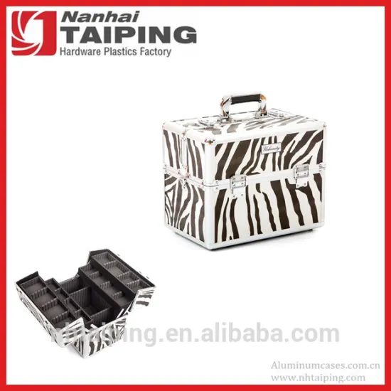 Zebra Aluminum Nail Polish Carrying Case Cylinder Makeup Brush Case