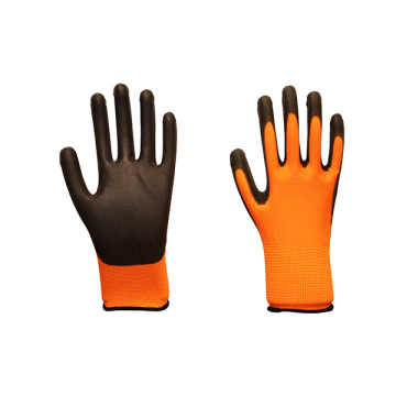 PU Series Orange Black Polyester Lined Palm Gloves