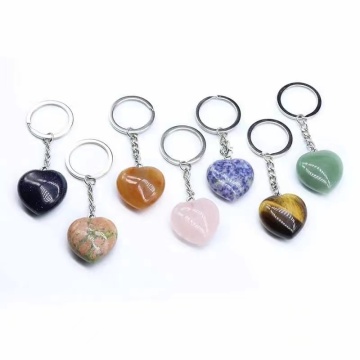 Natural Gemstone Crystal Key Chain - Healing Stone Mini Crystal Heart Keychain for Father's Day Gift