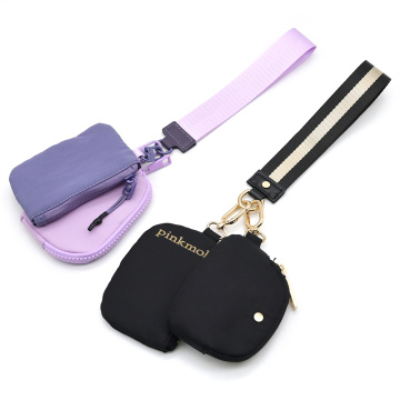 Nylon Wristlet Keychain with Mini Zip Wallet