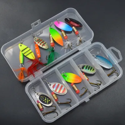 Multicolor Metal Spinner Lures Bait Kit for Bass, Trout, Salmon with Tackle Box