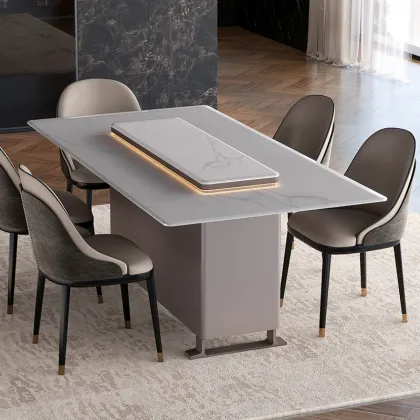 Modern Adjustable Refrigerated Ice Table - Smart Glass Marble Stone Dining Furniture