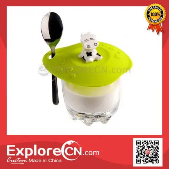 Mini cute milk glass cup with spoon