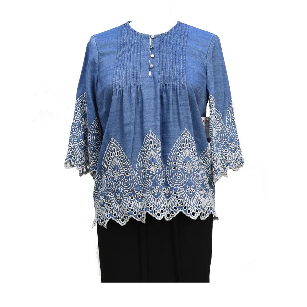 Women's Mid Blue Denim Casual Blouse