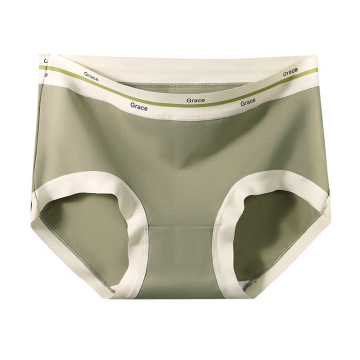 60's Style Pure Cotton Women's Underwear: Mid-Waist, Large Size, Seamless with Letter Print Briefs