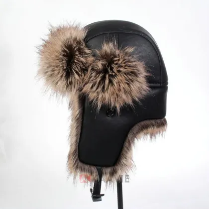custom real leather plush fur trapper hat