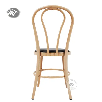 Antique Metal Woodgrain Thonet Dining Chairs with Leather Pads