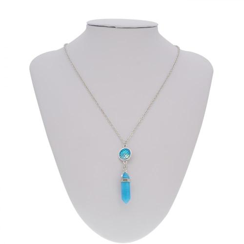 fish's scales hexagonal prism Blue Turquoise Stone Necklace