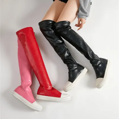 Pu Knee High Boots Long Flat Boots