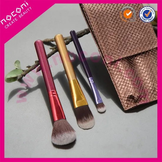 NOCONI pretty make up brushes set for the elegant lady with the brown metal effect bag