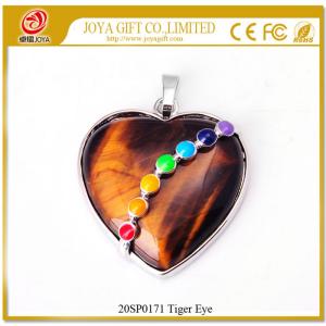Seven Chakras Crystal Tiger Eye Heart Pendant